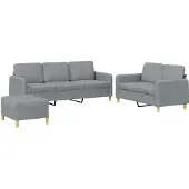 vidaXL 3-tlg. Sofagarnitur mit Kissen Hellgrau Stoff