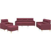 vidaXL 4-tlg. Sofagarnitur mit Kissen Weinrot Stoff