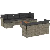 vidaXL 11-tlg. Garten-Sofagarnitur mit Kissen Grau Poly Rattan
