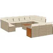 vidaXL 14-tlg. Garten-Sofagarnitur mit Kissen Beige Poly Rattan