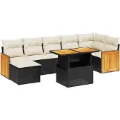 vidaXL 8-tlg. Garten-Sofagarnitur mit Kissen Schwarz Poly Rattan