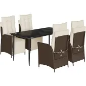 vidaXL 5-tlg. Garten-Essgruppe mit Kissen Braun Poly Rattan