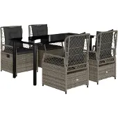 vidaXL 5-tlg. Garten-Essgruppe mit Kissen Grau Poly Rattan