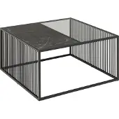 Ebuy24 Strington Couchtisch 80x80 cm Glas rauchfarbenen, schwarz Marmor Nachbildung.