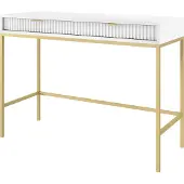 Selsey Vellore Schminktisch Schreibtisch mit Schubladen, Weiß mit geriffelten Fronten und goldenen Metallbeinen, 104 cm breit