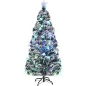 The Living Store Künstlicher Weihnachtsbaum mit Ständer/LED 180 cm Fiberoptik