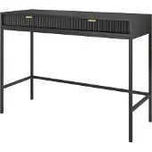 Selsey Schminktisch Vellore - Schreibtisch mit Schubladen, Schwarz mit geriffelten Fronten und schwarzen Metallbeinen, 104 cm breit