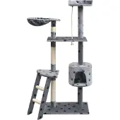 Syfax Katzen-Kratzbaum 150 cm Pfoten-Aufdruck Grau