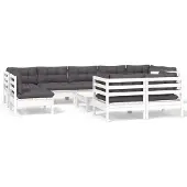 vidaXL 10-tlg. Garten-Lounge-Set mit Kissen Weiß Kiefer Massivholz