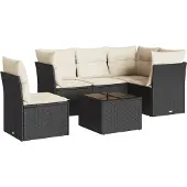 vidaXL 6-tlg. Garten-Sofagarnitur mit Kissen Schwarz Poly Rattan