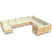 vidaXL 10-tlg. Garten-Lounge-Set mit Creme Kissen Kiefernholz