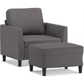 vidaXL Sessel mit Hocker Grau 60 cm Kunstleder