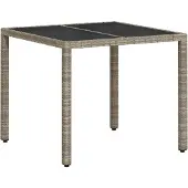 vidaXL Gartentisch mit Glasplatte Hellgrau 90x90x75 cm Poly Rattan