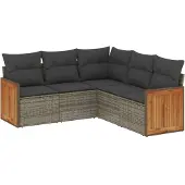 vidaXL 5-tlg. Garten-Sofagarnitur mit Kissen Grau Poly Rattan