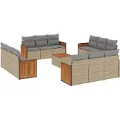 vidaXL 13-Tlg Garten-Sofagarnitur mit Kissen Beige Poly Rattan 3259924