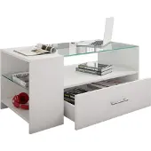 VCM Holz Couchtisch mit ESG-Sicherheitsglas | Sofatisch mit ausreichend Stauraum | Maße ca. H. 45 x B. 100 x T. 50 cm | Wohnzimmertisch mit Schublade - Tindala