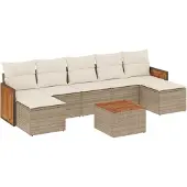 vidaXL 8-tlg. Garten-Sofagarnitur mit Kissen Beige Poly Rattan