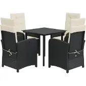 vidaXL 5-tlg. Garten-Essgruppe mit Kissen Schwarz Poly Rattan