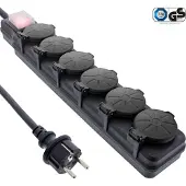 InLine 16496Q, 10 m, Typ F, IP44, Schwarz, Kunststoff, 6 AC-Ausgänge