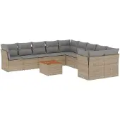 vidaXL 11-tlg. Garten-Sofagarnitur mit Kissen Beige Poly Rattan