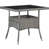 Syfax Garten-Esstisch Grau Poly Rattan und Glas