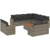 vidaXL 12-tlg. Garten-Sofagarnitur mit Kissen Grau Poly Rattan