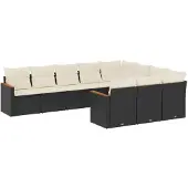 vidaXL 10-tlg. Garten-Sofagarnitur mit Kissen Schwarz Poly Rattan