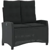 vidaXL Gartenbank Verstellbar mit Kissen Schwarz Poly Rattan
