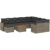vidaXL 11-tlg. Garten-Sofagarnitur mit Kissen Grau Poly Rattan