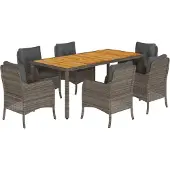 vidaXL 7-tlg. Garten-Essgruppe mit Kissen Grau Poly Rattan