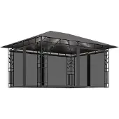 Syfax Pavillon mit Moskitonetz & LED-Lichterkette 4x3x2,73m Anthrazit