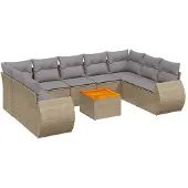 vidaXL 10-tlg. Garten-Sofagarnitur mit Kissen Beige Poly Rattan