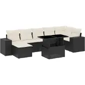 vidaXL 8-tlg. Garten-Sofagarnitur mit Kissen Schwarz Poly Rattan