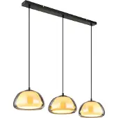 Globo Lighting Hängeleuchte Metall schwarz matt, Glas rauchfarben, opal, Kabel Textil schwarz, Höhe kürzbar, LxBxH: 950x250x1200mm, exkl. 3x E14 40W 230V
