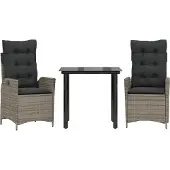 vidaXL 3-tlg. Garten-Essgruppe mit Kissen Grau Poly Rattan