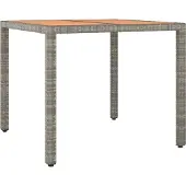 Syfax Gartentisch mit Holzplatte Grau Poly Rattan & Massivholz Akazie