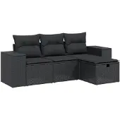 vidaXL 4-tlg. Garten-Sofagarnitur mit Kissen Schwarz Poly Rattan