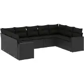 vidaXL 9-tlg. Garten-Sofagarnitur mit Kissen Schwarz Poly Rattan