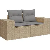 vidaXL Gartensofa mit Kissen 2-Sitzer Beige Poly Rattan