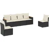 vidaXL 6-tlg. Garten-Sofagarnitur mit Kissen Schwarz Poly Rattan