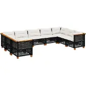 vidaXL 9-tlg. Garten-Sofagarnitur mit Kissen Schwarz Poly Rattan
