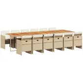 vidaXL 13-tlg. Garten-Essgruppe mit Kissen Beige Poly Rattan