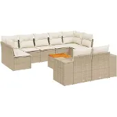 vidaXL 10-tlg. Garten-Sofagarnitur mit Kissen Beige Poly Rattan
