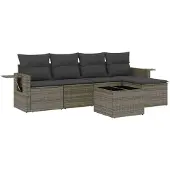 vidaXL 6-tlg. Garten-Sofagarnitur mit Kissen Grau Poly Rattan