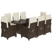 vidaXL 9-tlg. Garten-Essgruppe mit Kissen Braun Poly Rattan