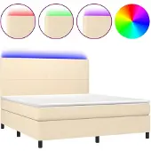 vidaXL Boxspringbett mit Matratze & LED Creme 180x200 cm Stoff