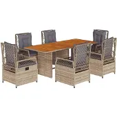vidaXL 7-tlg. Garten-Essgruppe mit Kissen Beige Poly Rattan