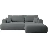 Selsey Ovo - Ecksofa mit Schlaffunktion, Bettkasten, Ottomane rechts, Easy-Clean-Veloursbezug in Dunkelgrau