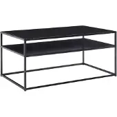 Wohnling Couchtisch 100x60x45 cm Metall Wohnzimmertisch Industrial Schwarz Sofatisch Stahl mit Stauraum Loungetisch mit Ablagefach Kaffeetisch