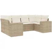 vidaXL 6-tlg. Garten-Sofagarnitur mit Kissen Beige Poly Rattan